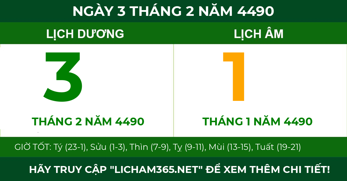 lịch âm ngày 3 tháng 2 năm 4490