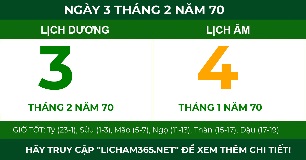 lịch âm ngày 3 tháng 2 năm 70