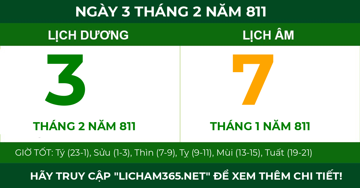 lịch âm ngày 3 tháng 2 năm 811