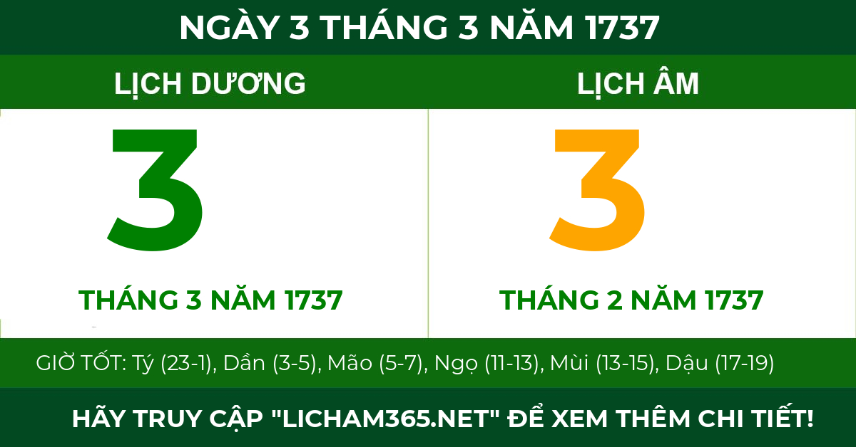 lịch âm ngày 3 tháng 3 năm 1737