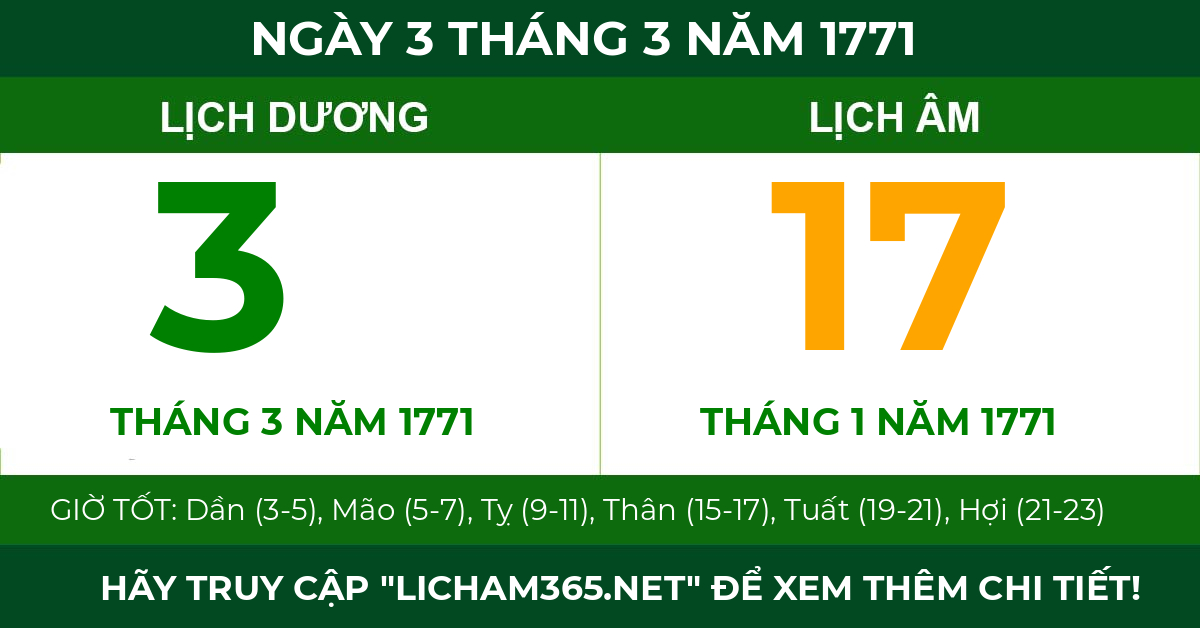 lịch âm ngày 3 tháng 3 năm 1771