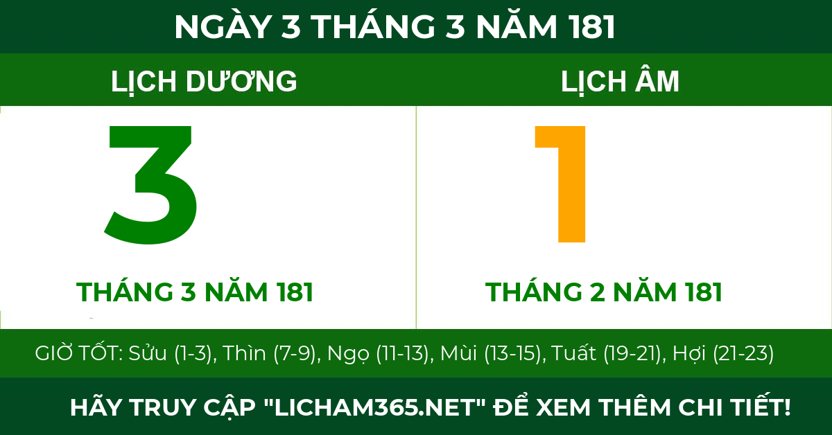 lịch âm ngày 3 tháng 3 năm 181