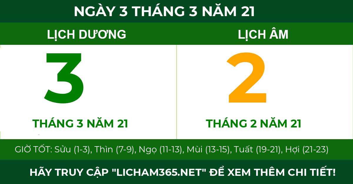 lịch âm ngày 3 tháng 3 năm 21