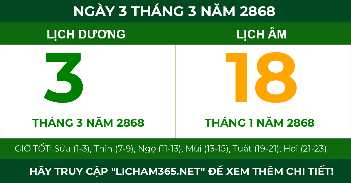 lịch âm ngày 3 tháng 3 năm 2868