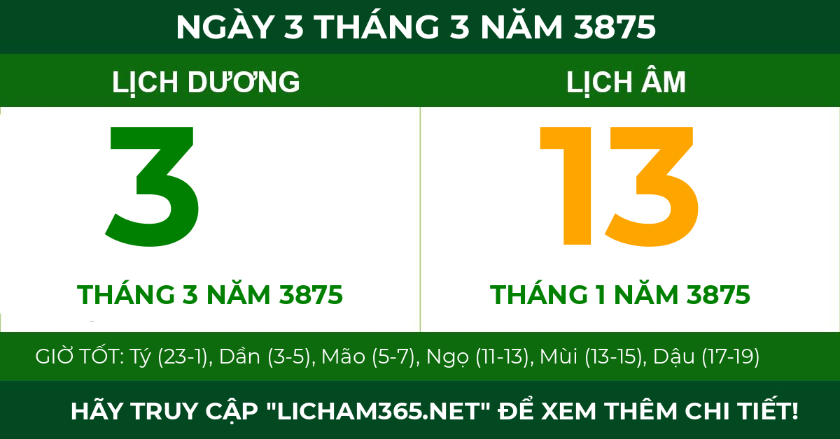 lịch âm ngày 3 tháng 3 năm 3875