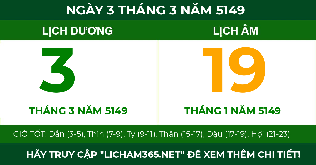 lịch âm ngày 3 tháng 3 năm 5149