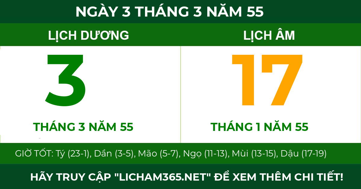 lịch âm ngày 3 tháng 3 năm 55