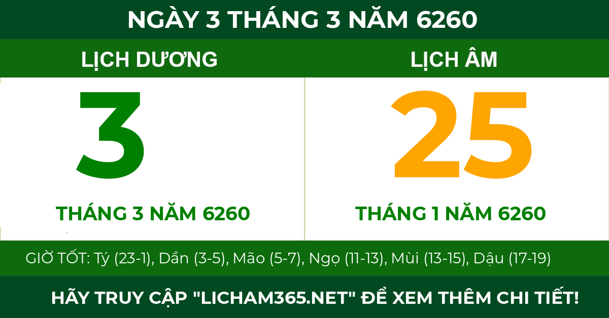 lịch âm ngày 3 tháng 3 năm 6260