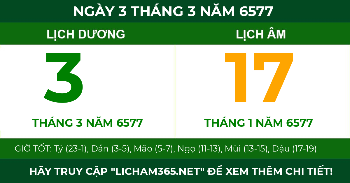 lịch âm ngày 3 tháng 3 năm 6577