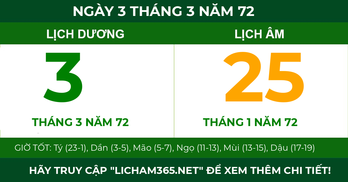 lịch âm ngày 3 tháng 3 năm 72
