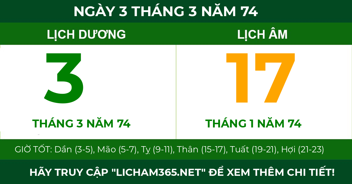 lịch âm ngày 3 tháng 3 năm 74