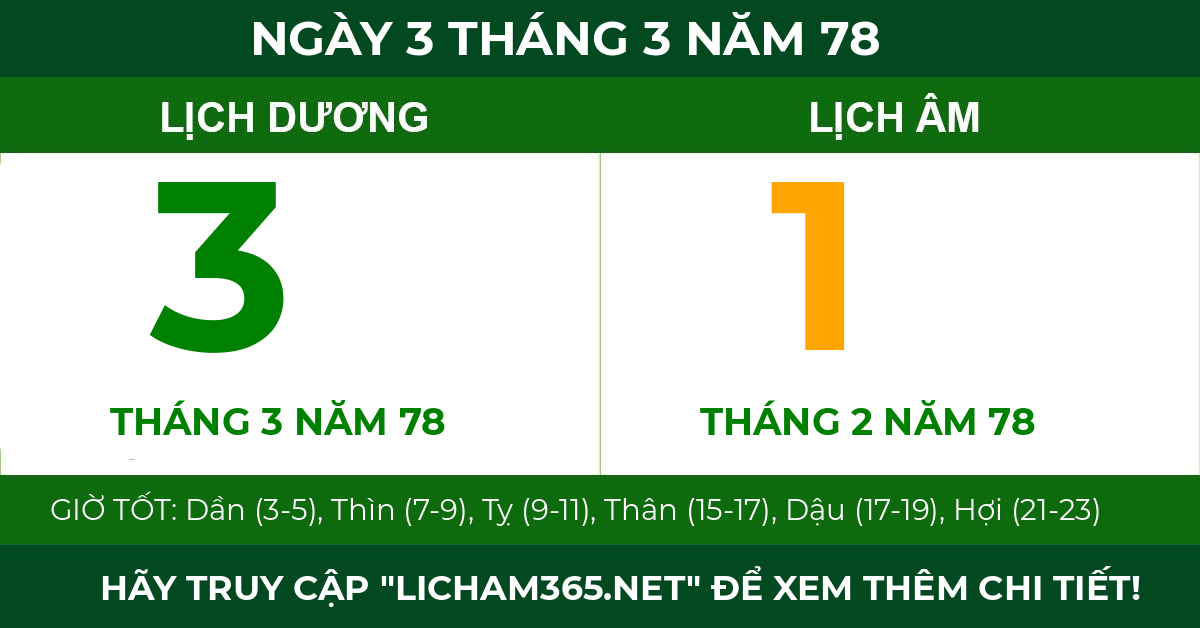 lịch âm ngày 3 tháng 3 năm 78
