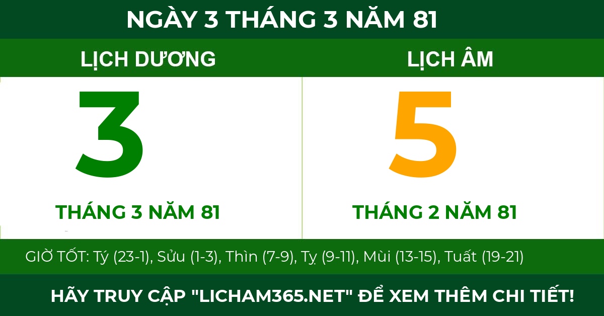 lịch âm ngày 3 tháng 3 năm 81
