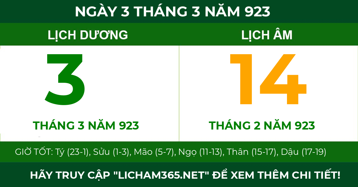 lịch âm ngày 3 tháng 3 năm 923