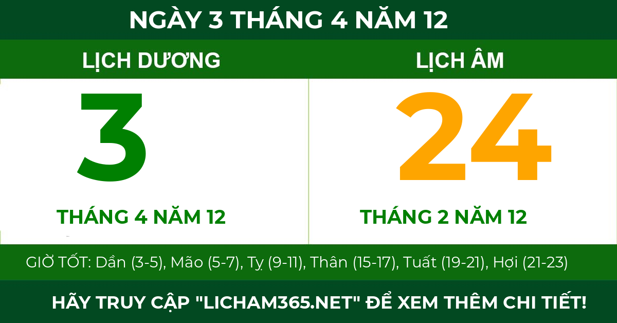 lịch âm ngày 3 tháng 4 năm 12