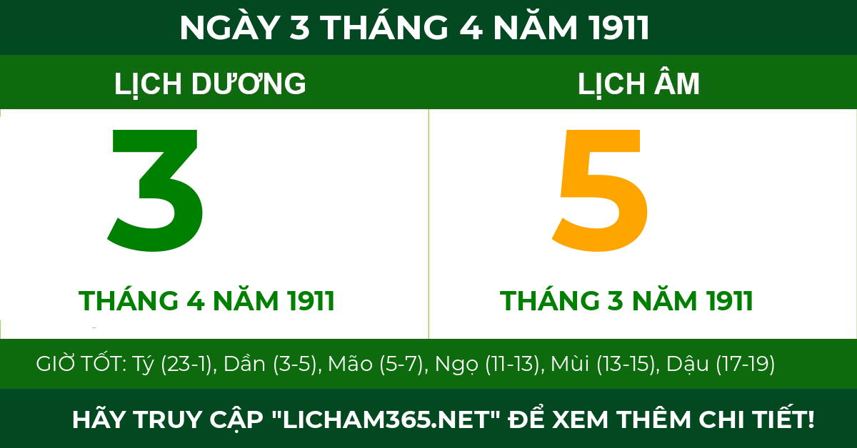 lịch âm ngày 3 tháng 4 năm 1911