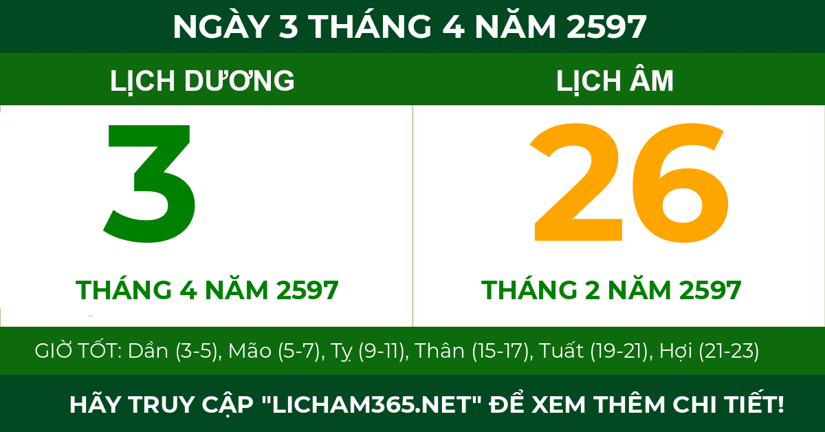 lịch âm ngày 3 tháng 4 năm 2597