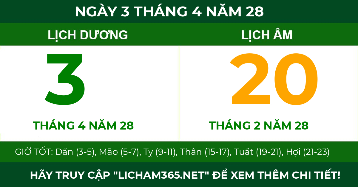 lịch âm ngày 3 tháng 4 năm 28