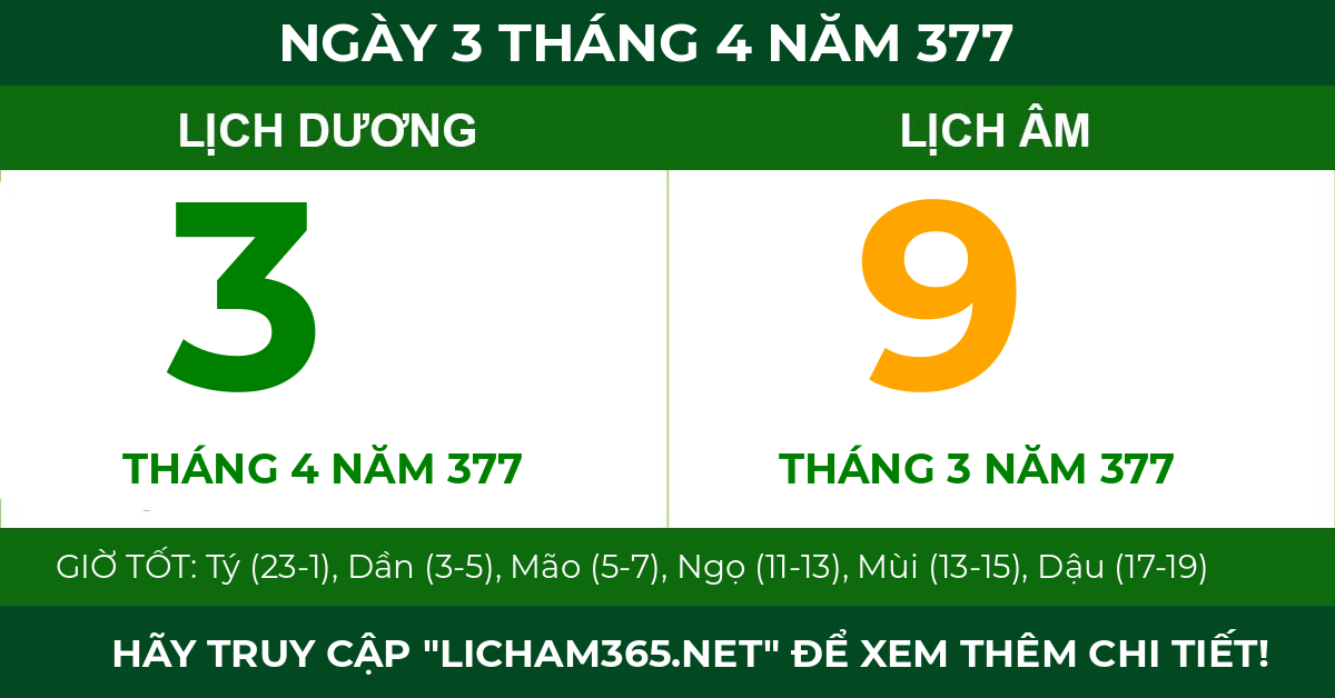 lịch âm ngày 3 tháng 4 năm 377