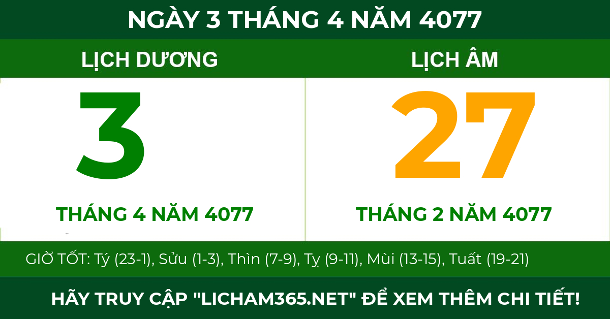 lịch âm ngày 3 tháng 4 năm 4077