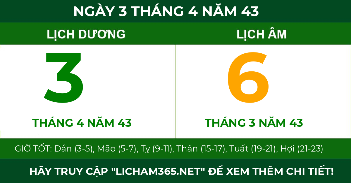 lịch âm ngày 3 tháng 4 năm 43