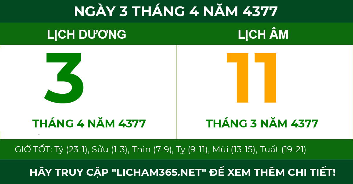 lịch âm ngày 3 tháng 4 năm 4377