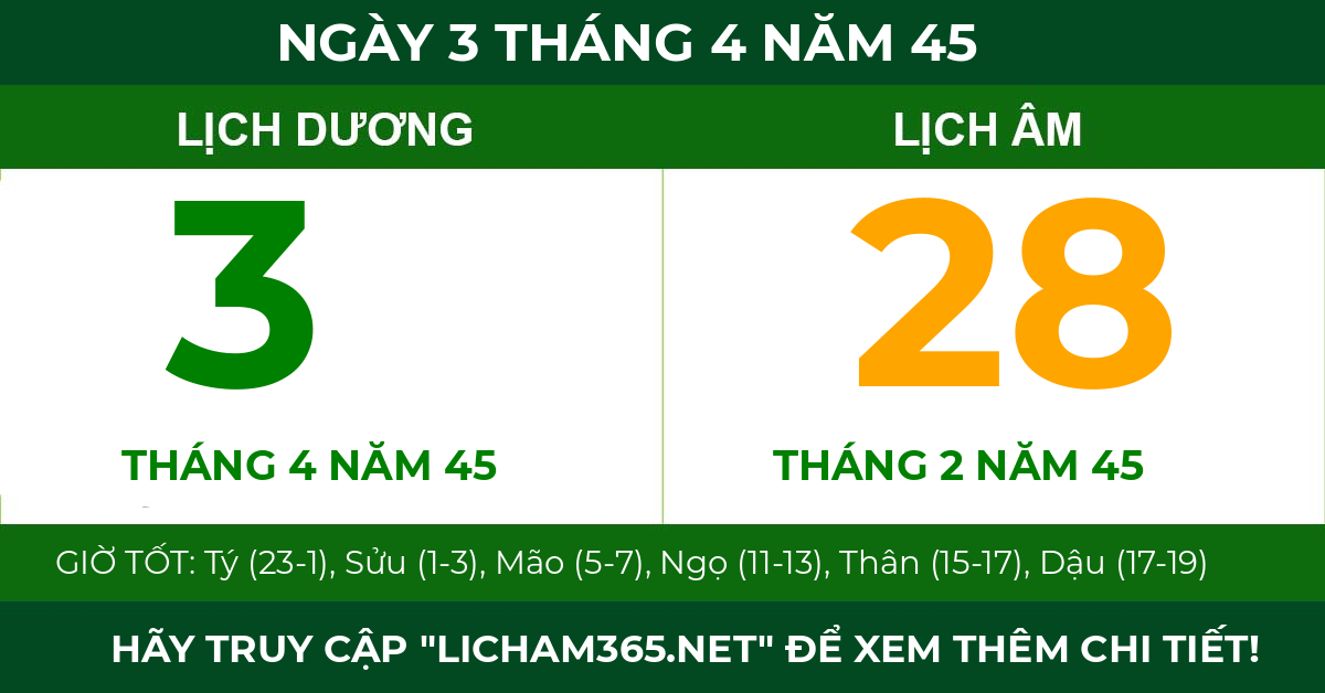 lịch âm ngày 3 tháng 4 năm 45