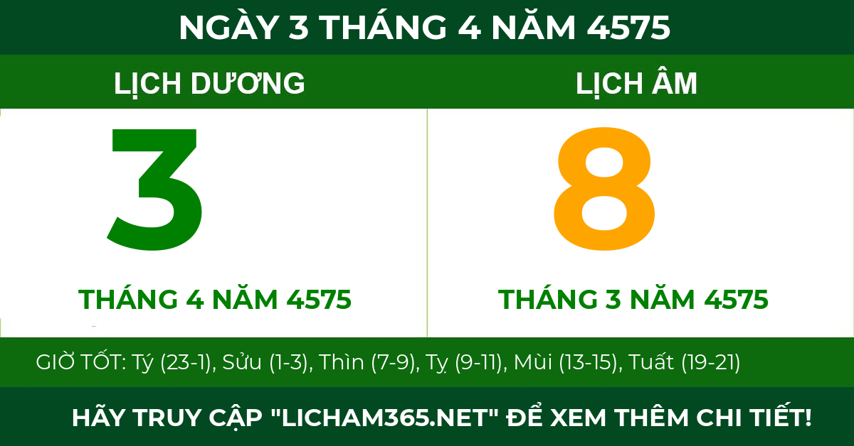 lịch âm ngày 3 tháng 4 năm 4575