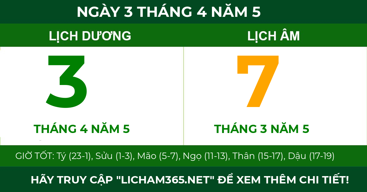 lịch âm ngày 3 tháng 4 năm 5
