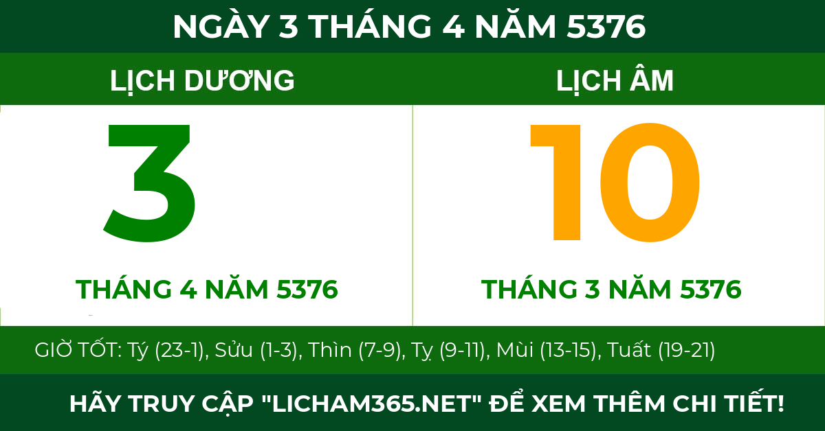 lịch âm ngày 3 tháng 4 năm 5376