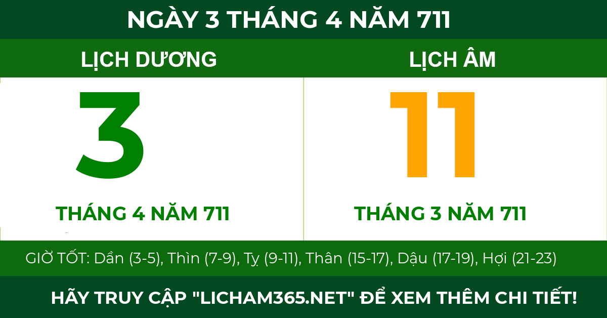 lịch âm ngày 3 tháng 4 năm 711