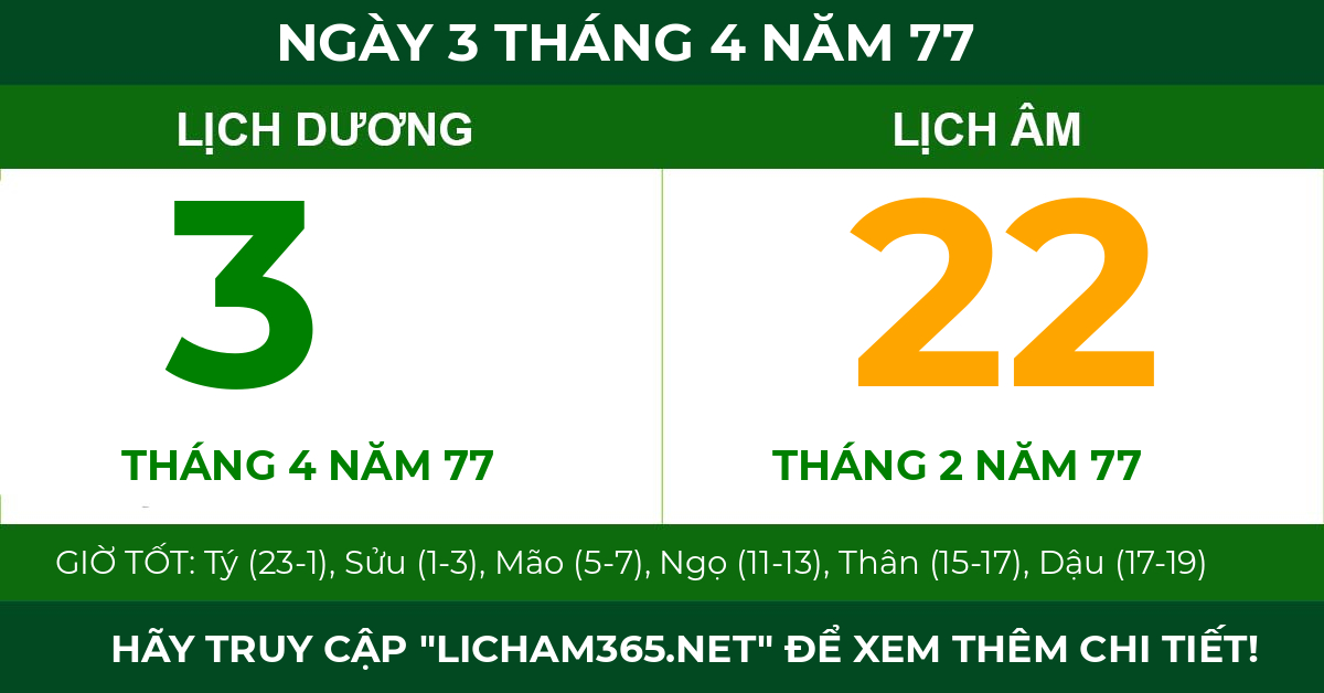lịch âm ngày 3 tháng 4 năm 77