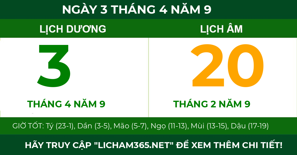 lịch âm ngày 3 tháng 4 năm 9