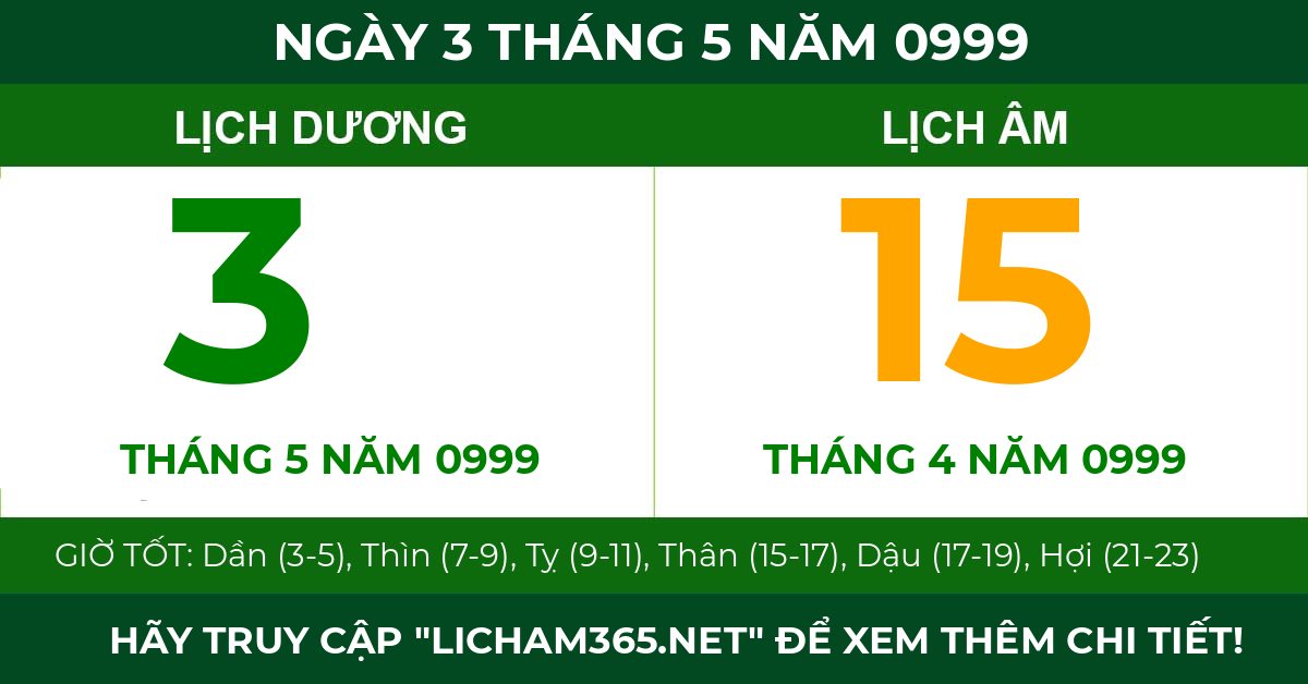 lịch âm ngày 3 tháng 5 năm 0999