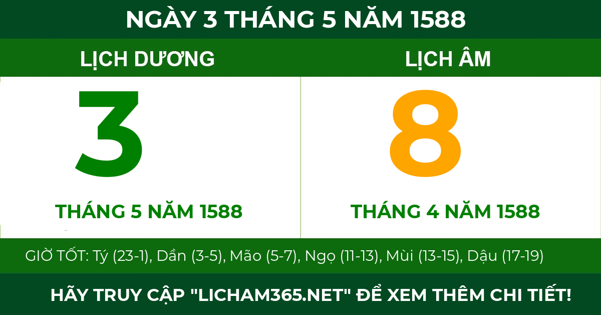 lịch âm ngày 3 tháng 5 năm 1588