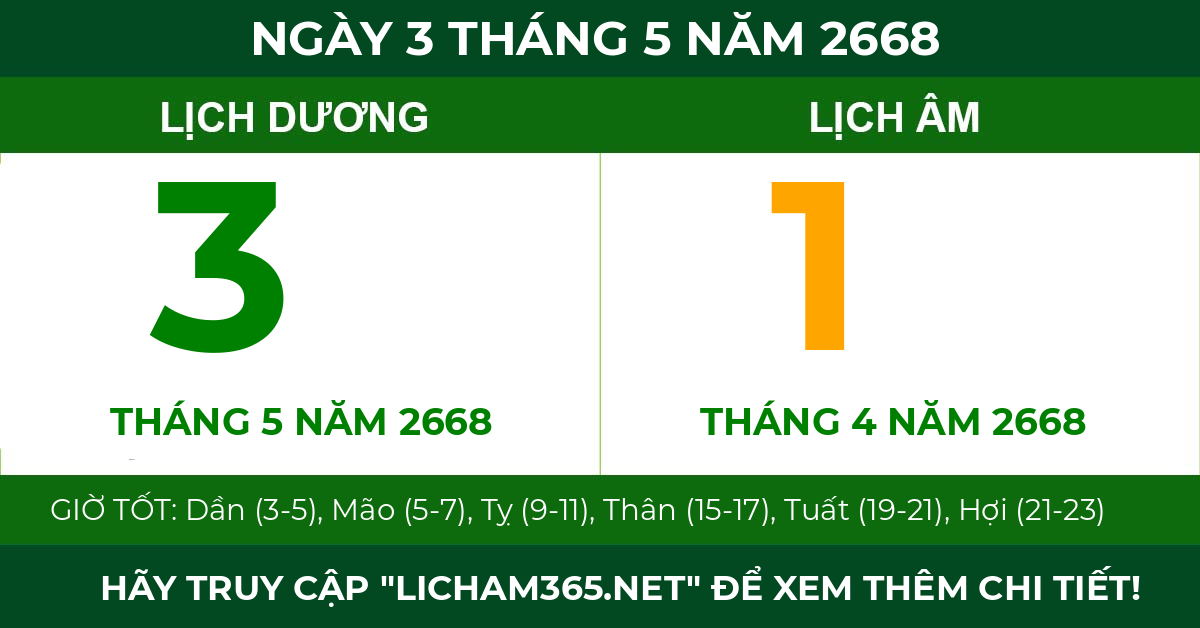 lịch âm ngày 3 tháng 5 năm 2668