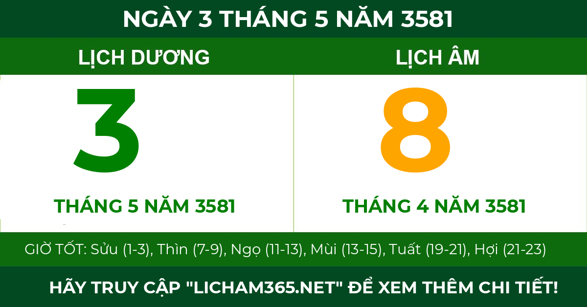 lịch âm ngày 3 tháng 5 năm 3581