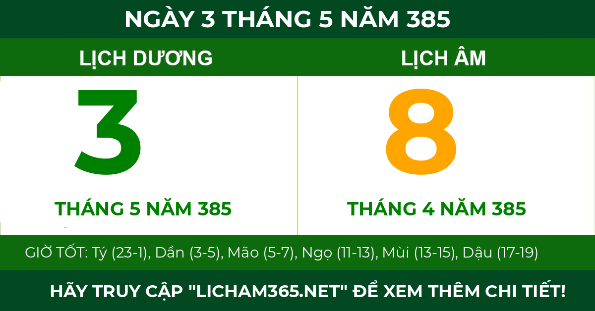 lịch âm ngày 3 tháng 5 năm 385