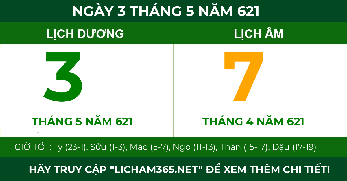 lịch âm ngày 3 tháng 5 năm 621