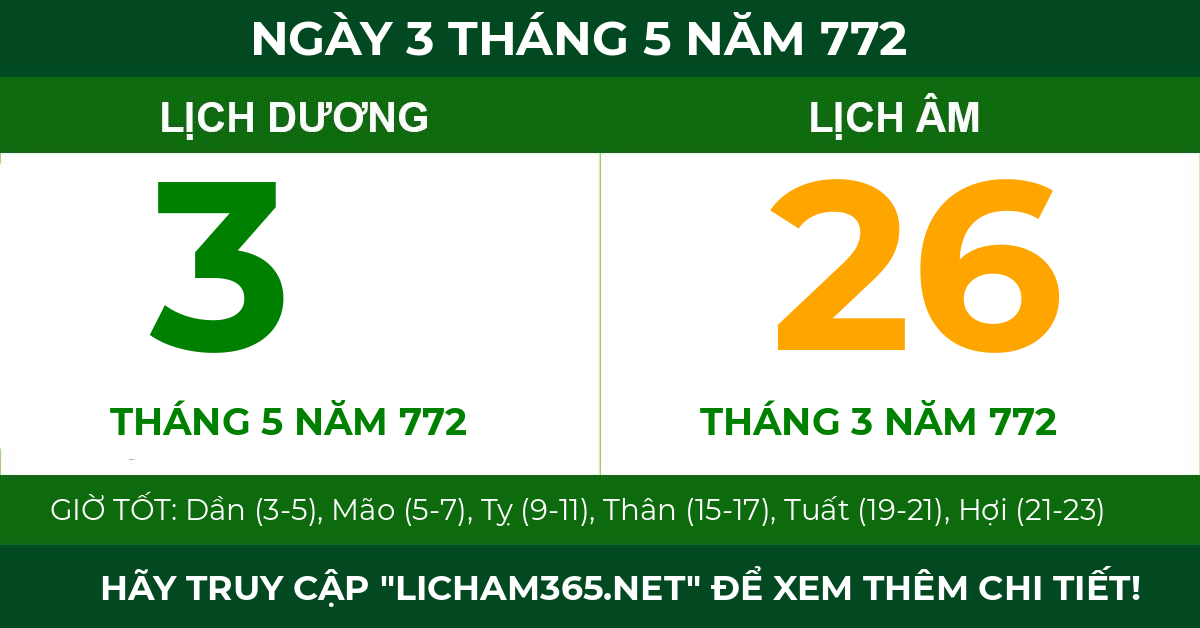 lịch âm ngày 3 tháng 5 năm 772