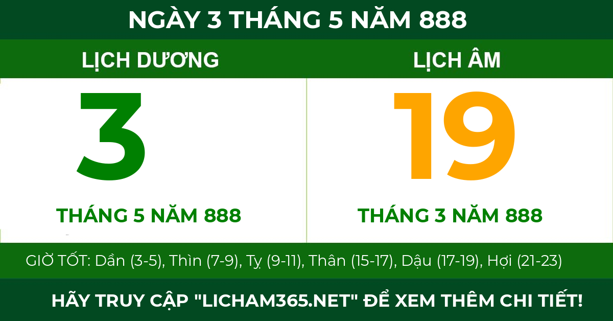 lịch âm ngày 3 tháng 5 năm 888