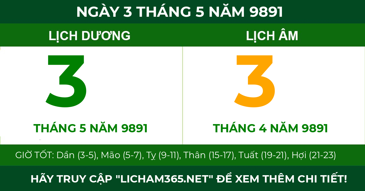 lịch âm ngày 3 tháng 5 năm 9891