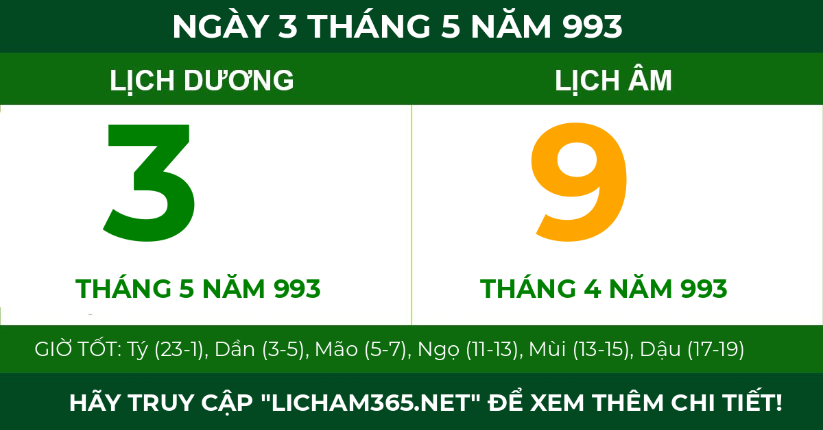 lịch âm ngày 3 tháng 5 năm 993