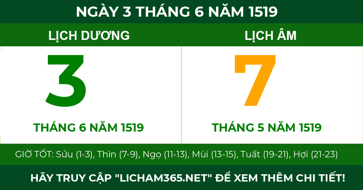 lịch âm ngày 3 tháng 6 năm 1519