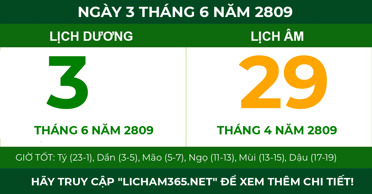 lịch âm ngày 3 tháng 6 năm 2809