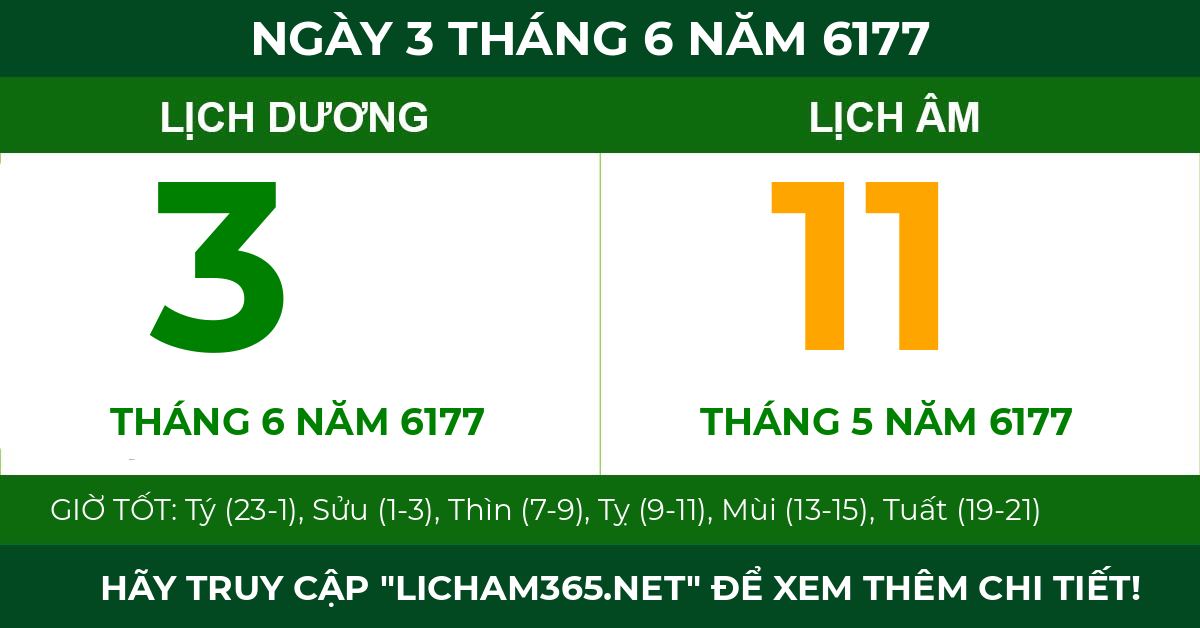 lịch âm ngày 3 tháng 6 năm 6177