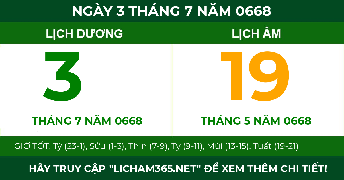 lịch âm ngày 3 tháng 7 năm 0668