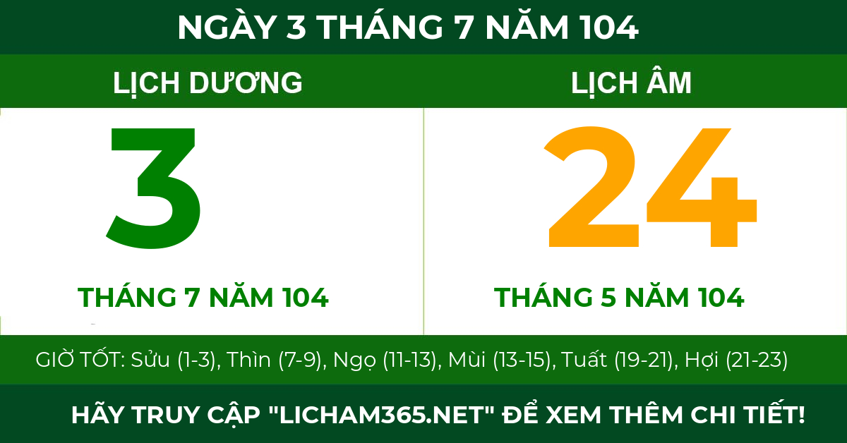 lịch âm ngày 3 tháng 7 năm 104