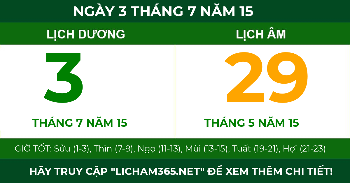 lịch âm ngày 3 tháng 7 năm 15