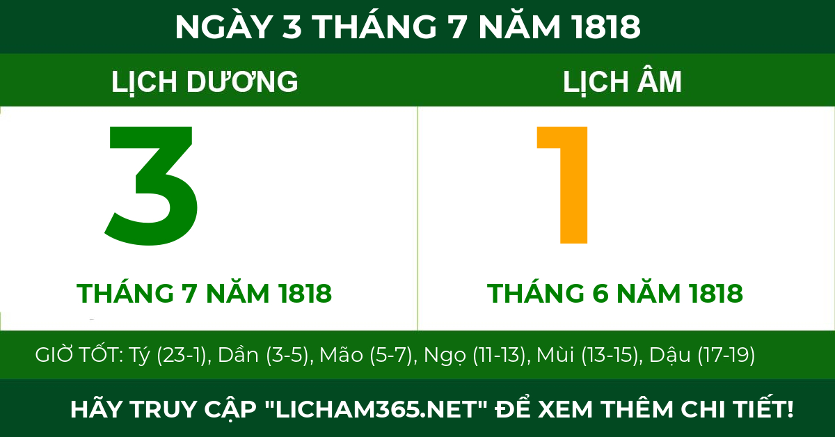 lịch âm ngày 3 tháng 7 năm 1818